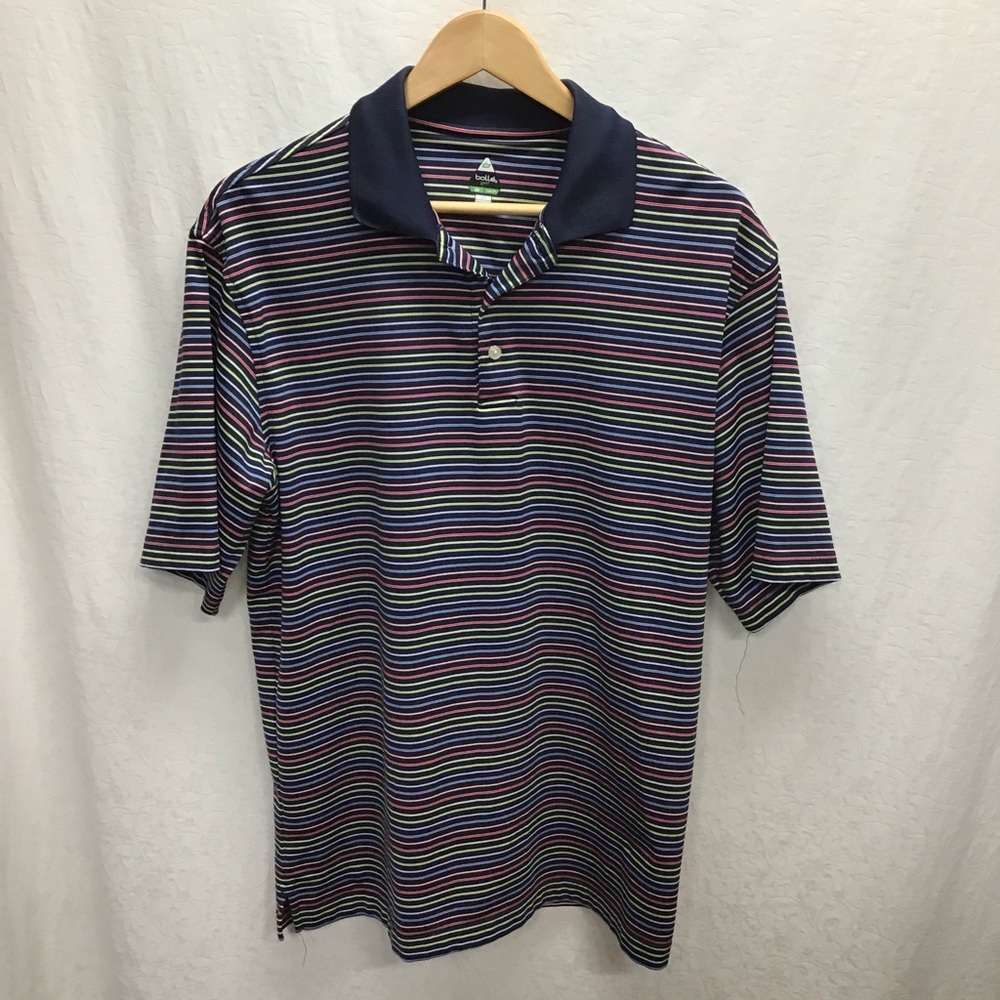 Bolls’ Golf Tech navy blue striped polo shirt sz M